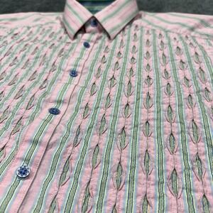 Robert Graham Shirt Men's L Pink 3D Textured Silk Trim Flip Cuff LS Button Up